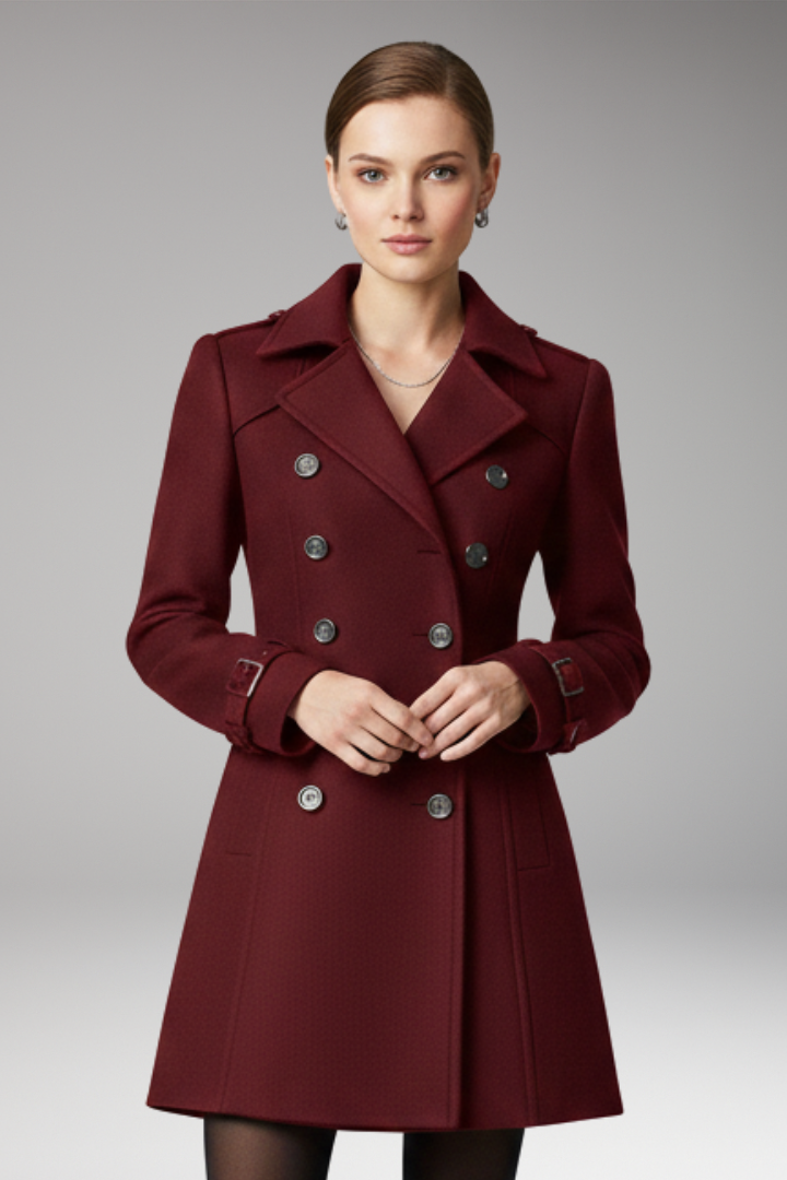 Women’s Coat with Two-Row Front Closure and Notched Collar