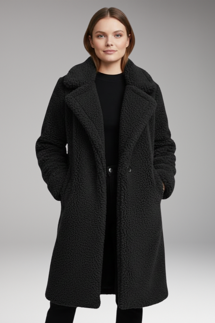 Women’s Coat with Wide Collar and Straight Sleeves