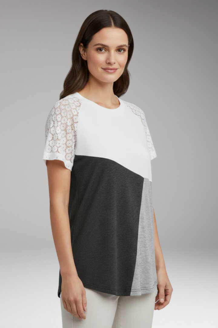 Women's Colour Block T-Shirt with Lace Sleeves