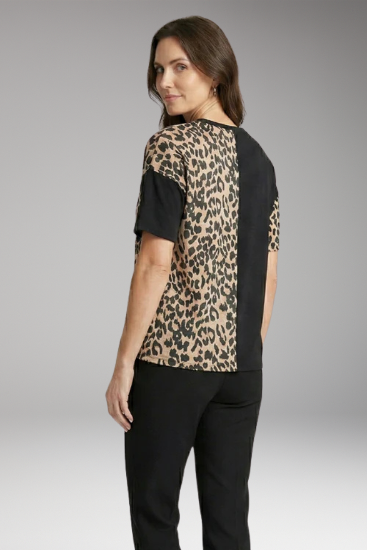 Women's Colour Block T-Shirt with Leopard Panel
