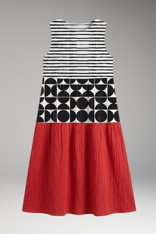 Women's Colourblock Midi Dress with Sleeveless Design