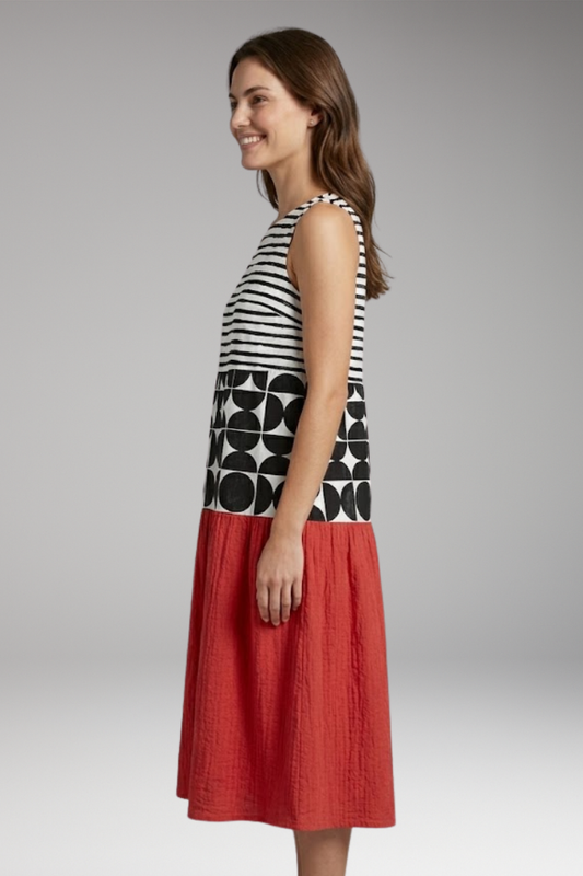 Women's Colourblock Midi Dress with Sleeveless Design