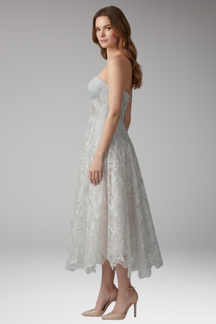 Women's Corset Top Lace Midi Dress with Satin Finish and Elegant Design