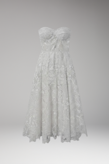 Women's Corset Top Lace Midi Dress with Satin Finish and Elegant Design