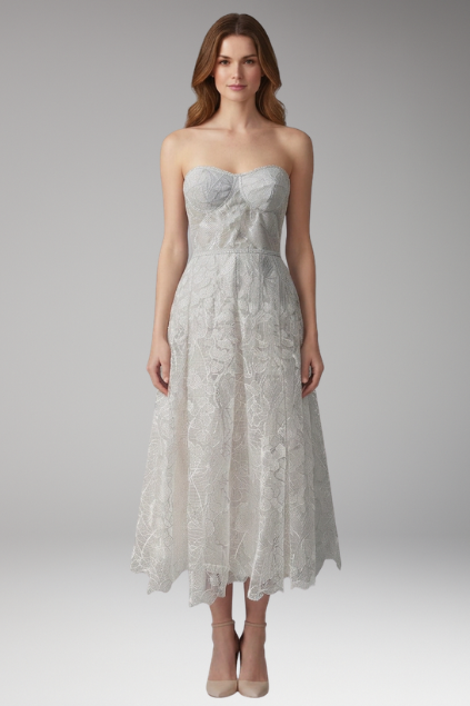 Women's Corset Top Lace Midi Dress with Satin Finish and Elegant Design
