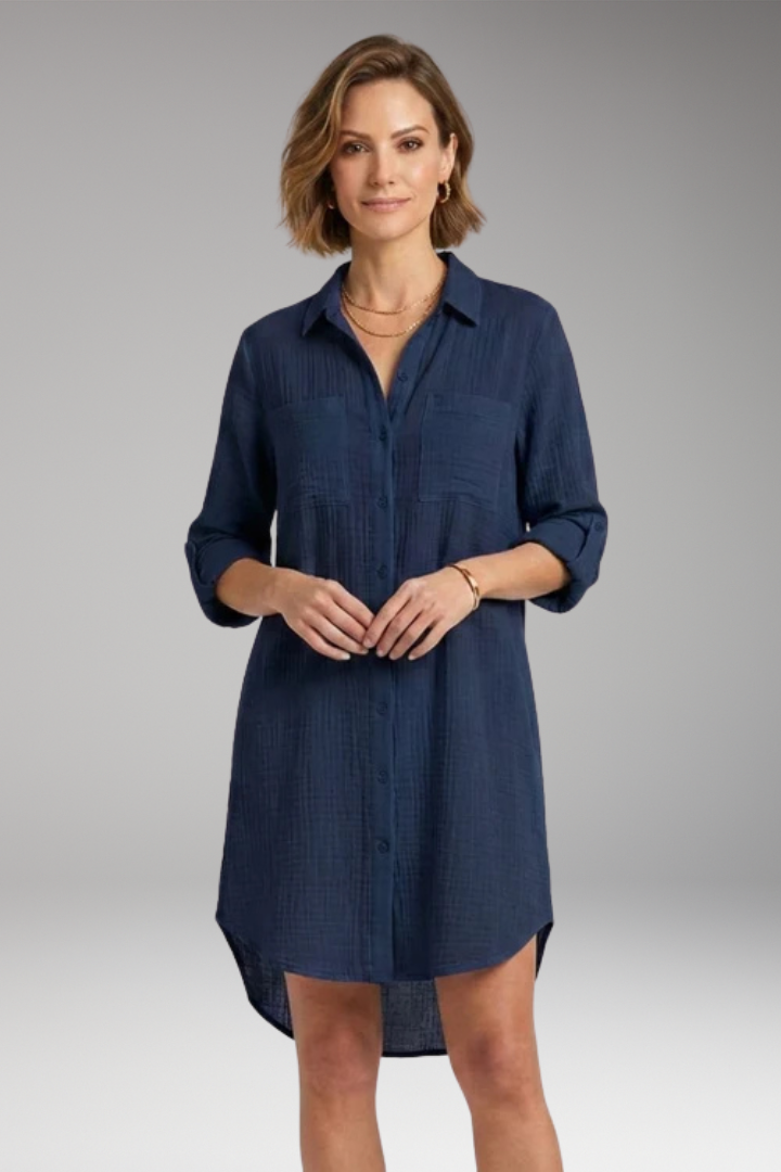 Women’s Cover-Up Beach Dress with Button Front and Side Slits