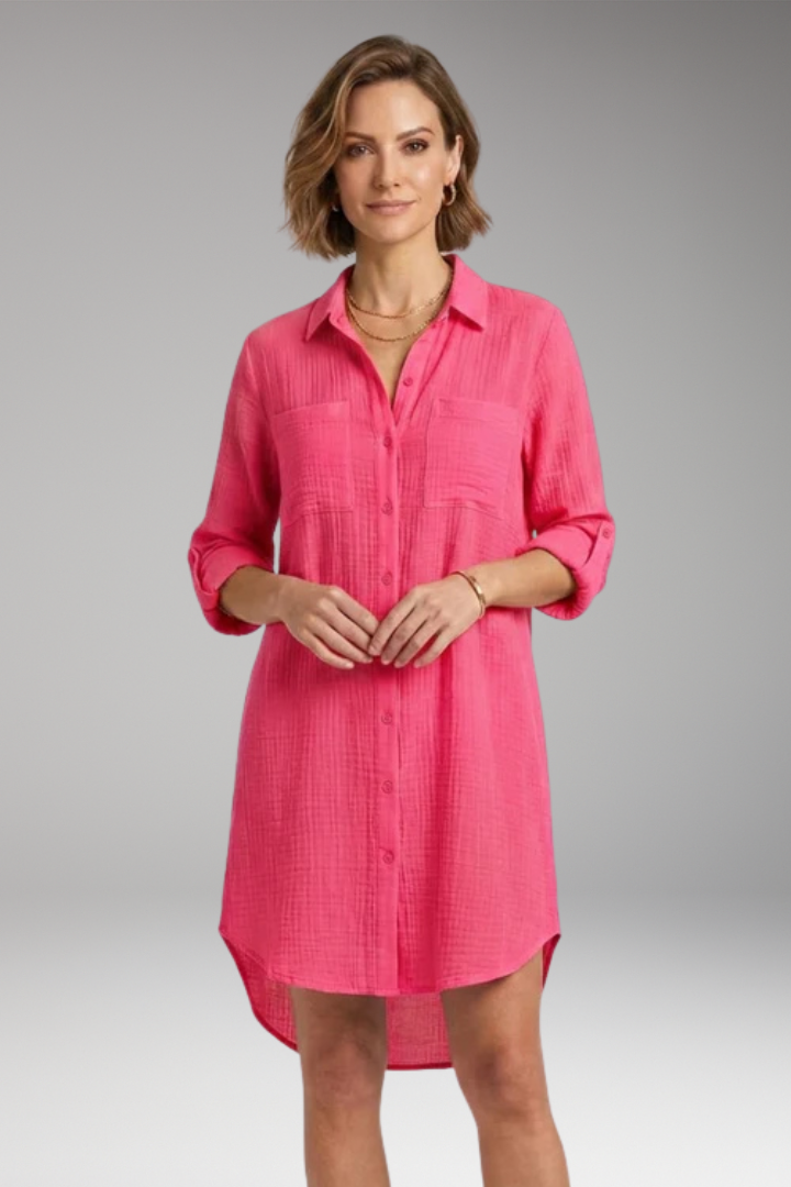 Women’s Cover-Up Beach Dress with Button Front and Side Slits
