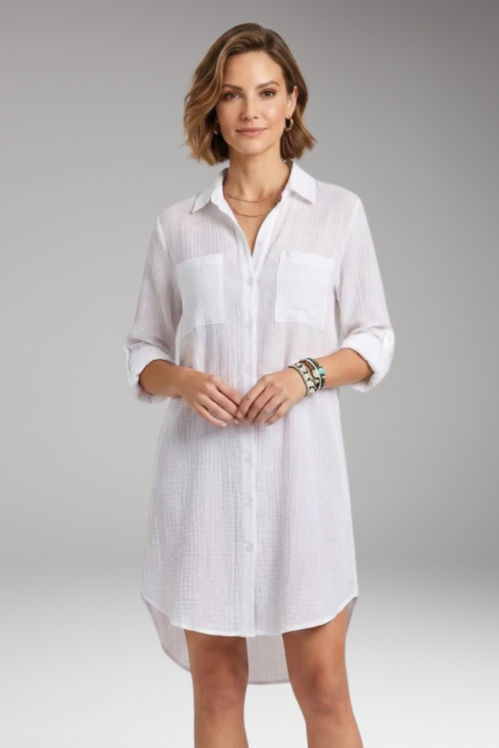 Women’s Cover-Up Beach Dress with Button Front and Side Slits