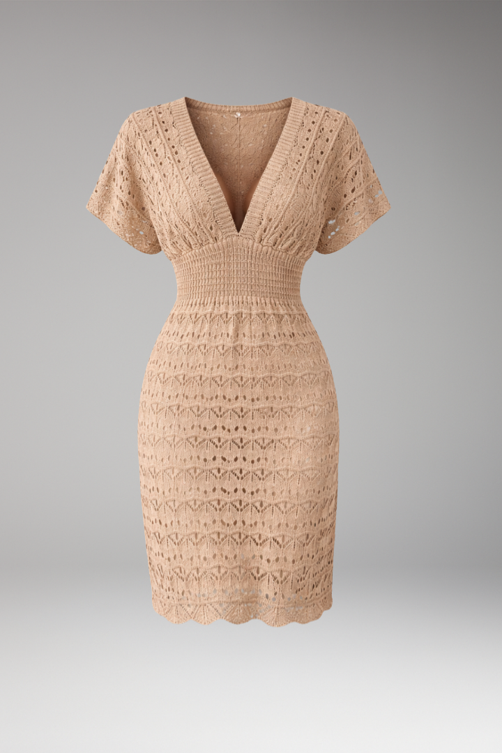 Women’s Crochet Dress with V‑Neck and Short Sleeves