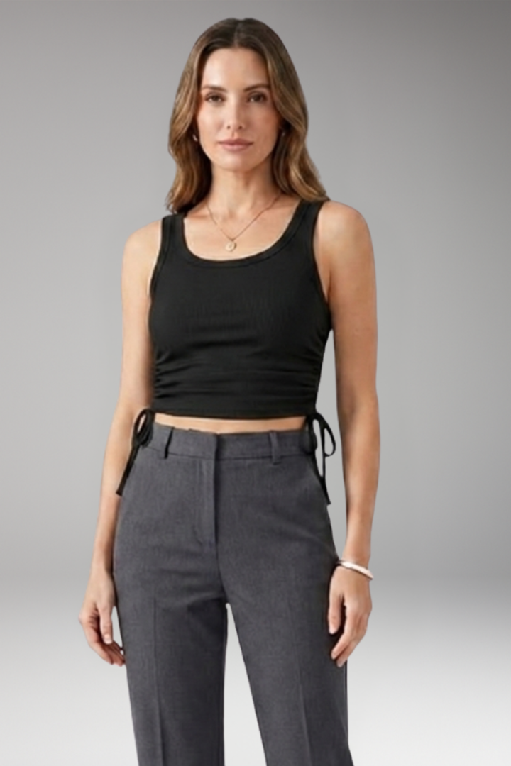 Women's Crop Top with Drawstring and Ribbed Texture