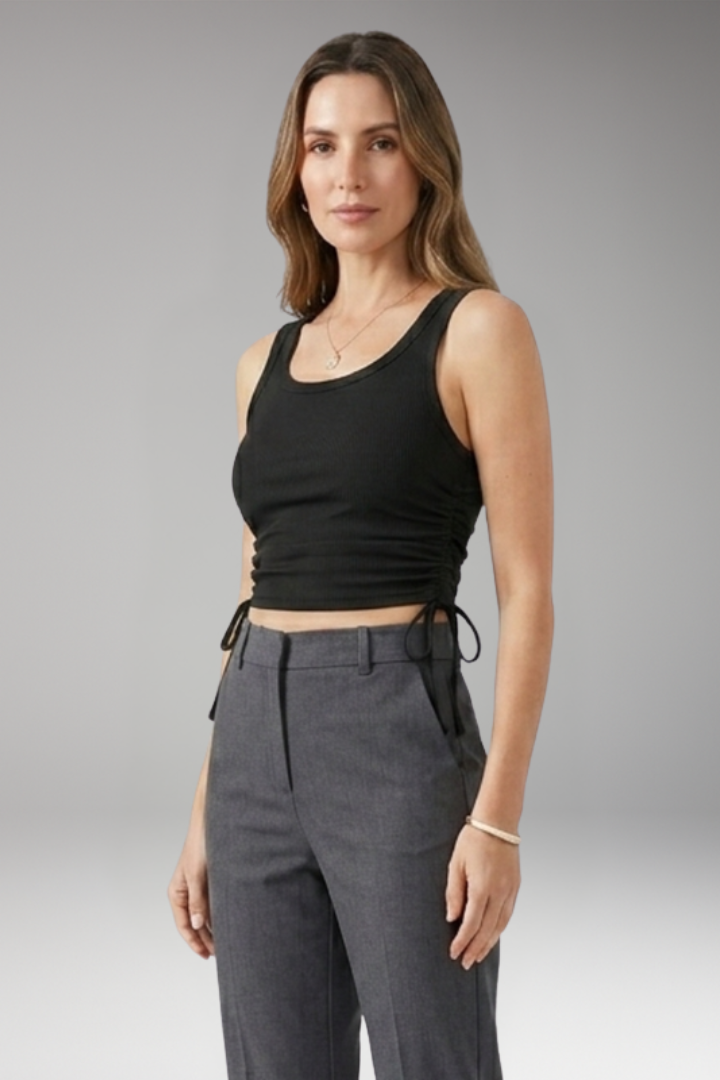 Women's Crop Top with Drawstring and Ribbed Texture