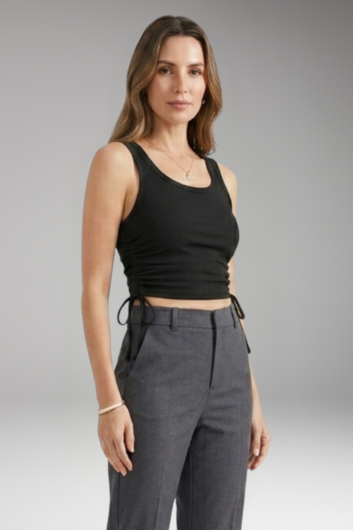 Women's Crop Top with Drawstring and Ribbed Texture