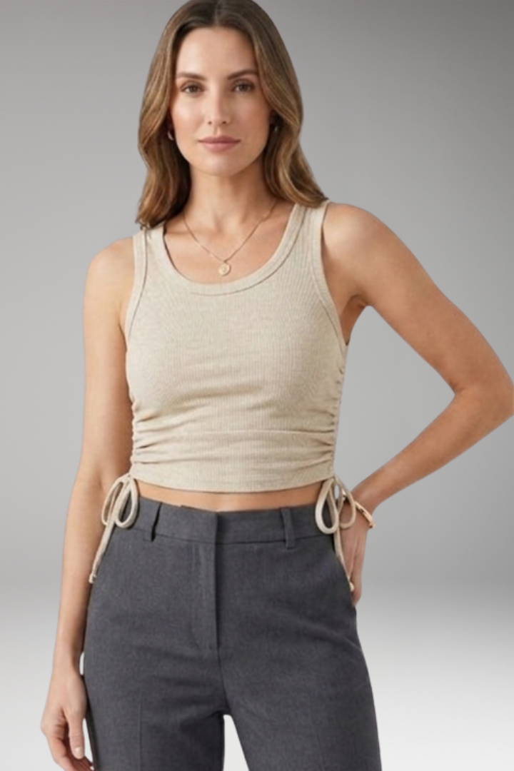Women's Crop Top with Drawstring and Ribbed Texture