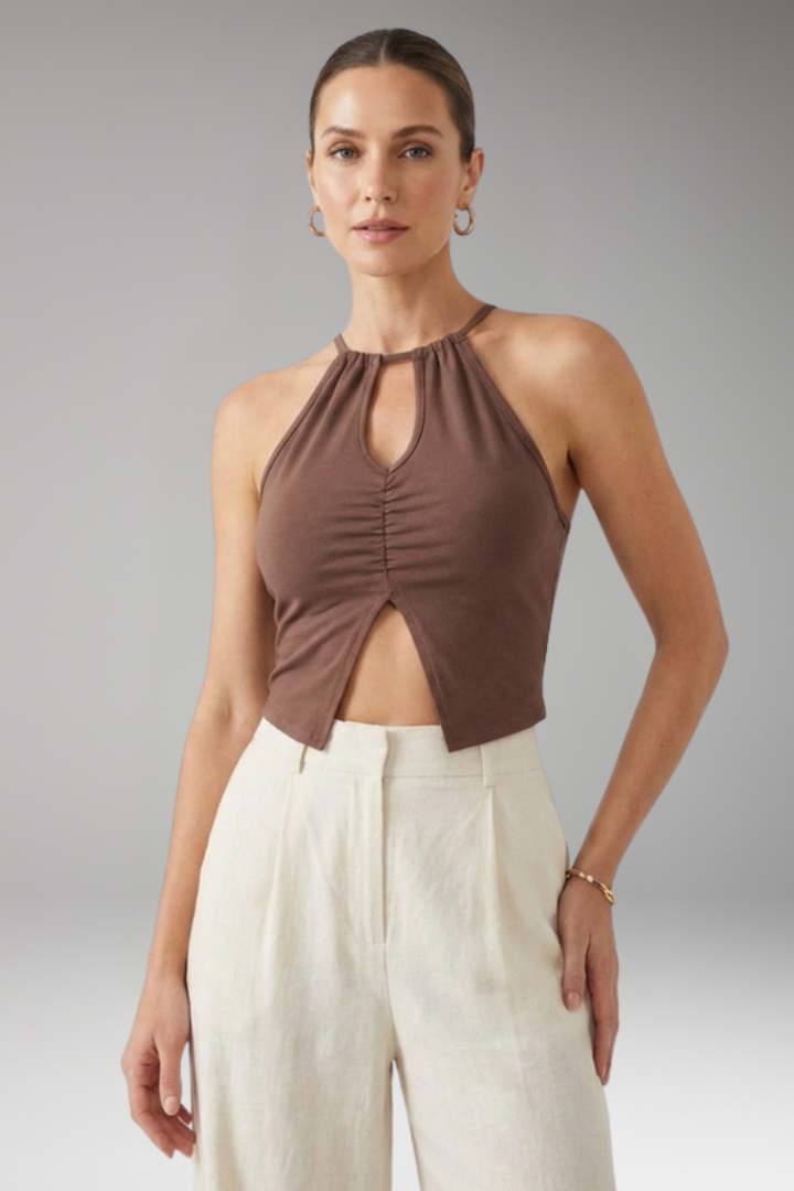 Women's Crop Top with Halter Neck and Front Slit