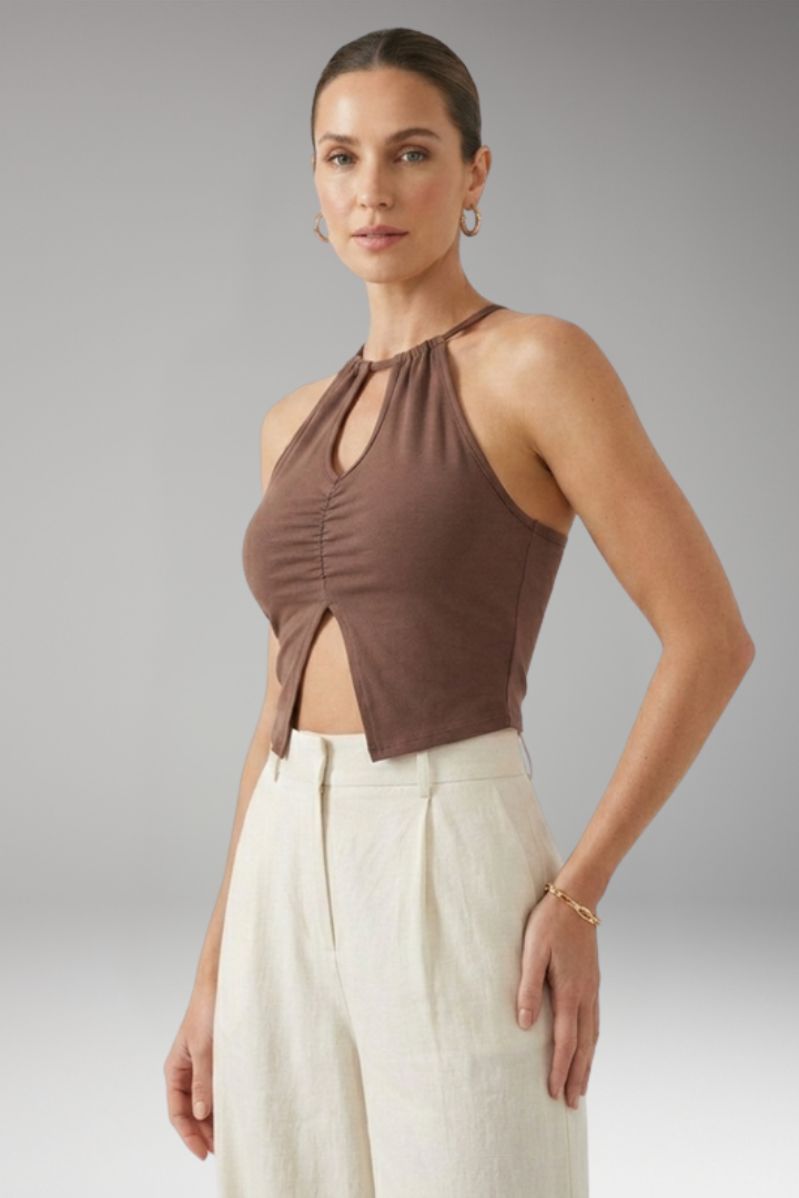 Women's Crop Top with Halter Neck and Front Slit