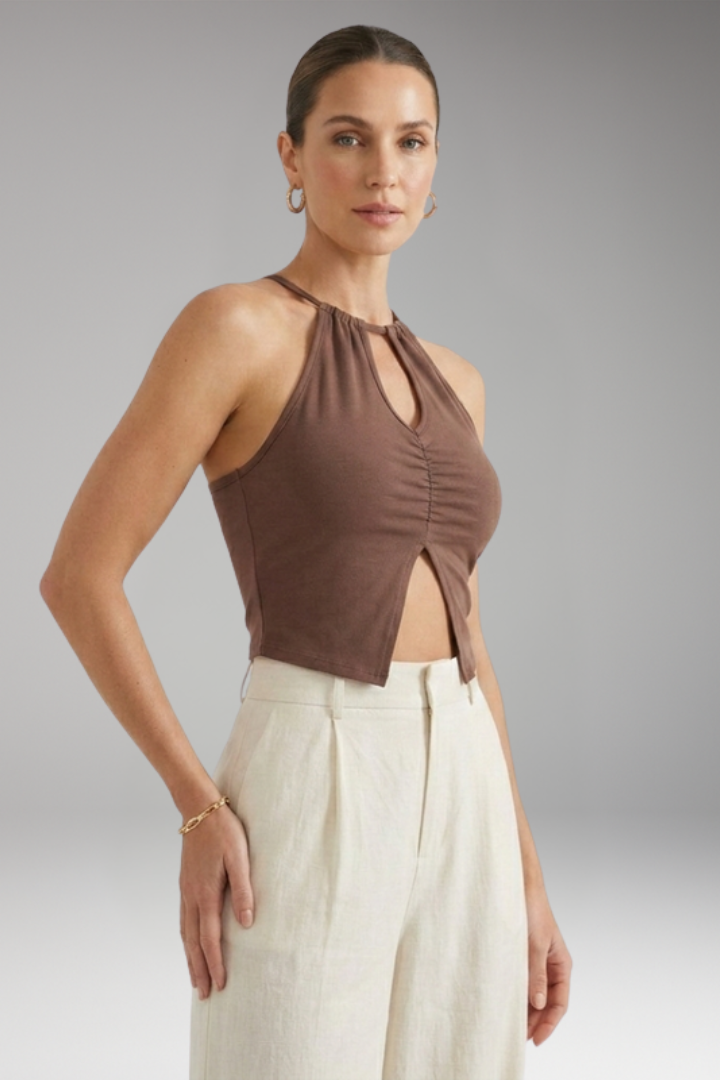 Women's Crop Top with Halter Neck and Front Slit