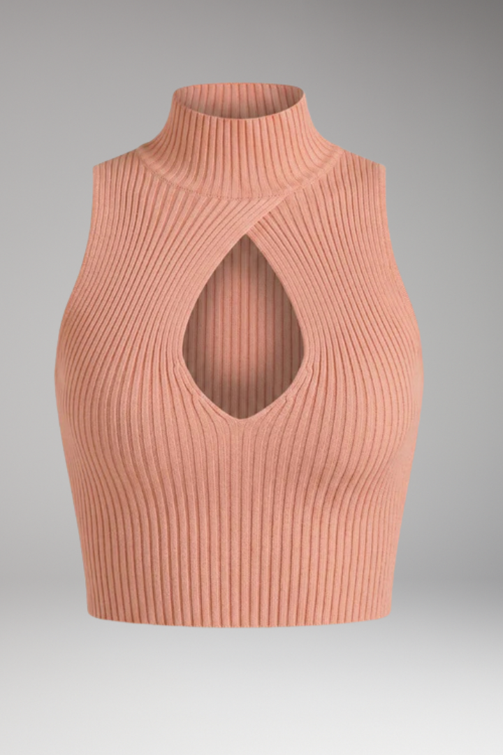 Women's Crop Top with High Collar and Chest Cutout