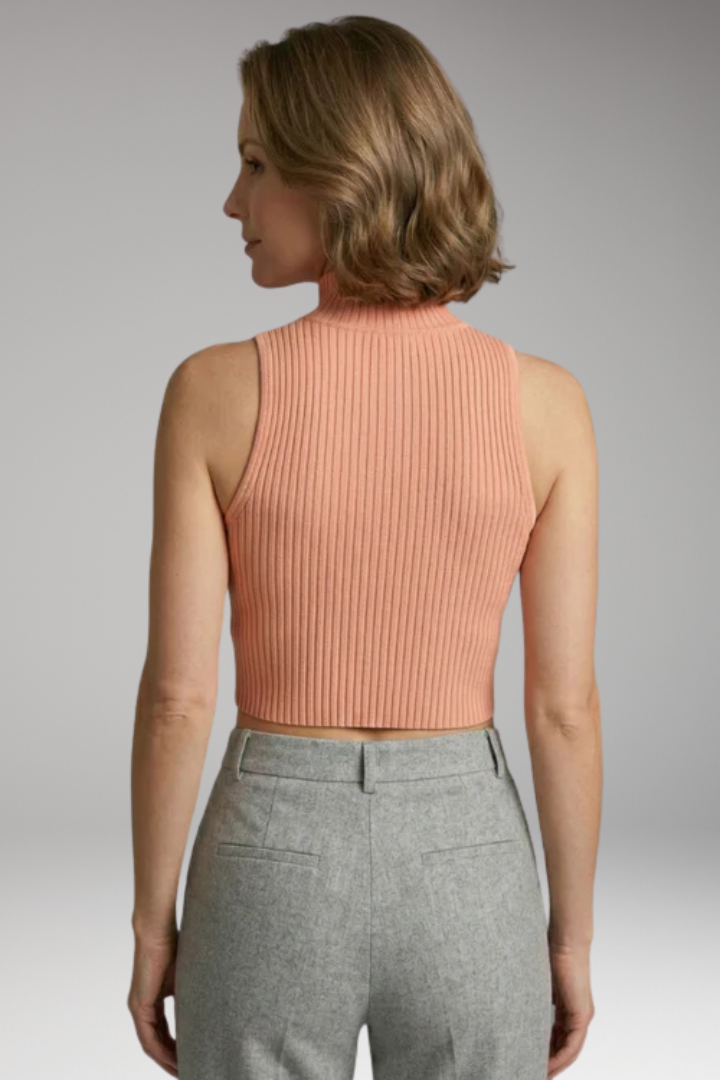 Women's Crop Top with High Collar and Chest Cutout