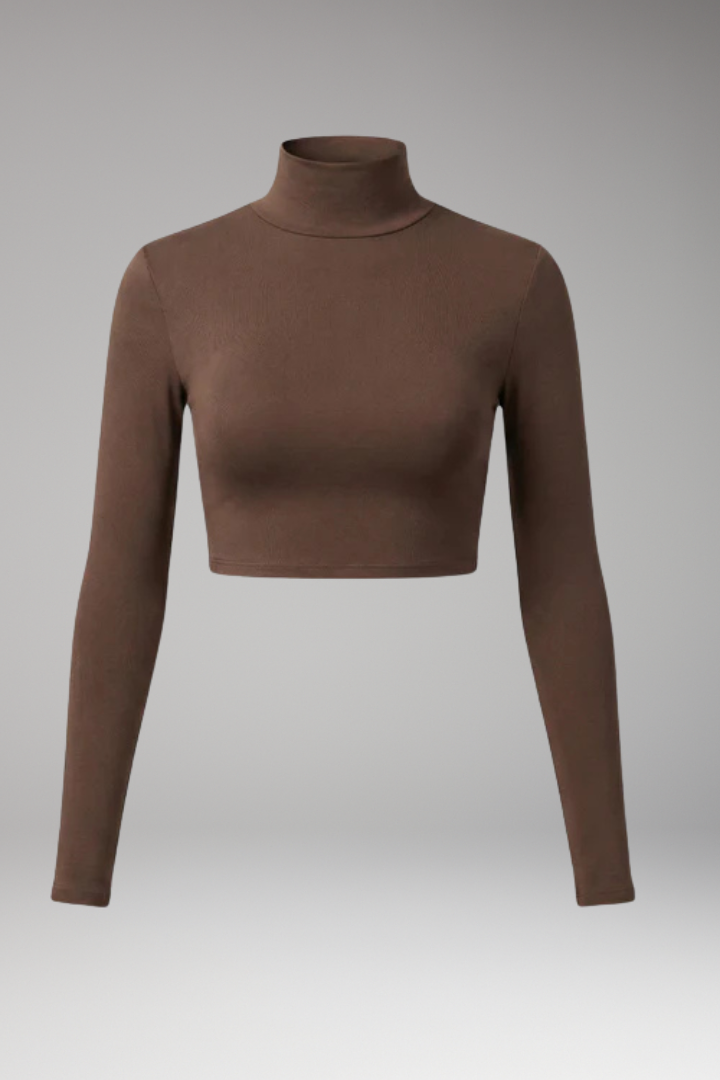 Women's Crop Top with High Collar and Long Sleeves