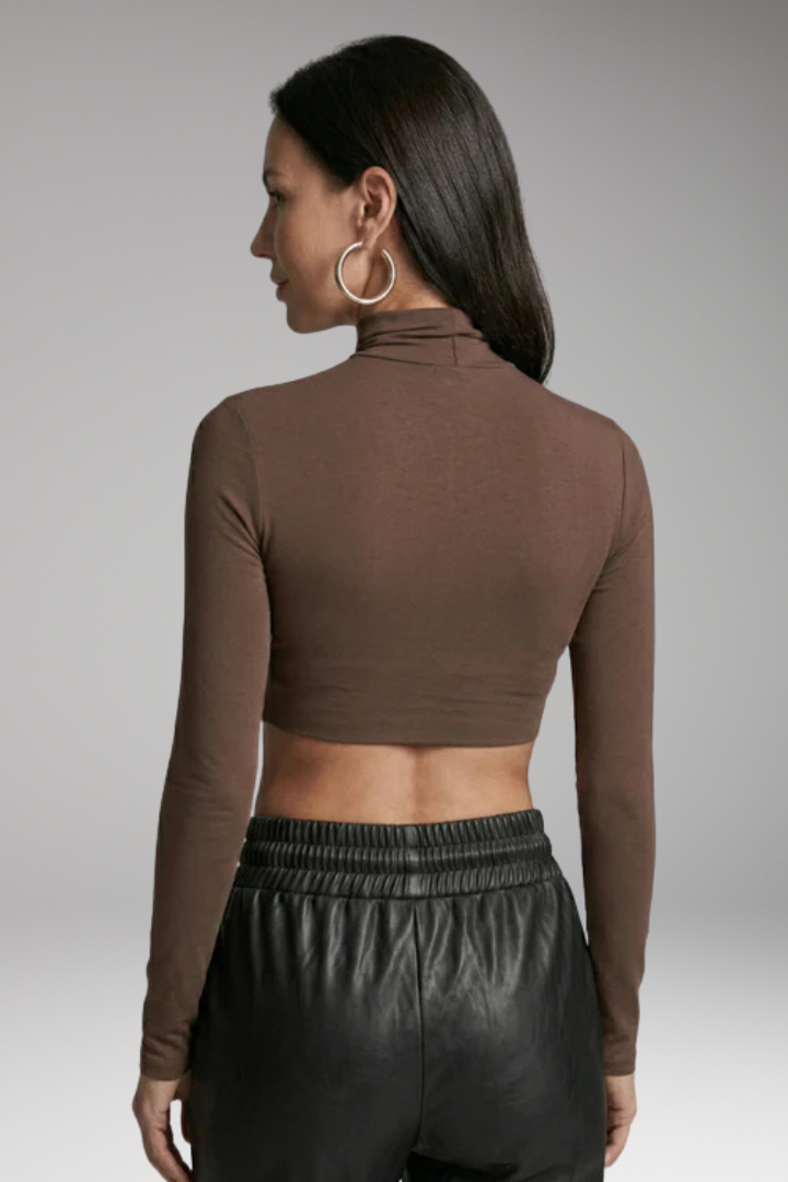 Women's Crop Top with High Collar and Long Sleeves