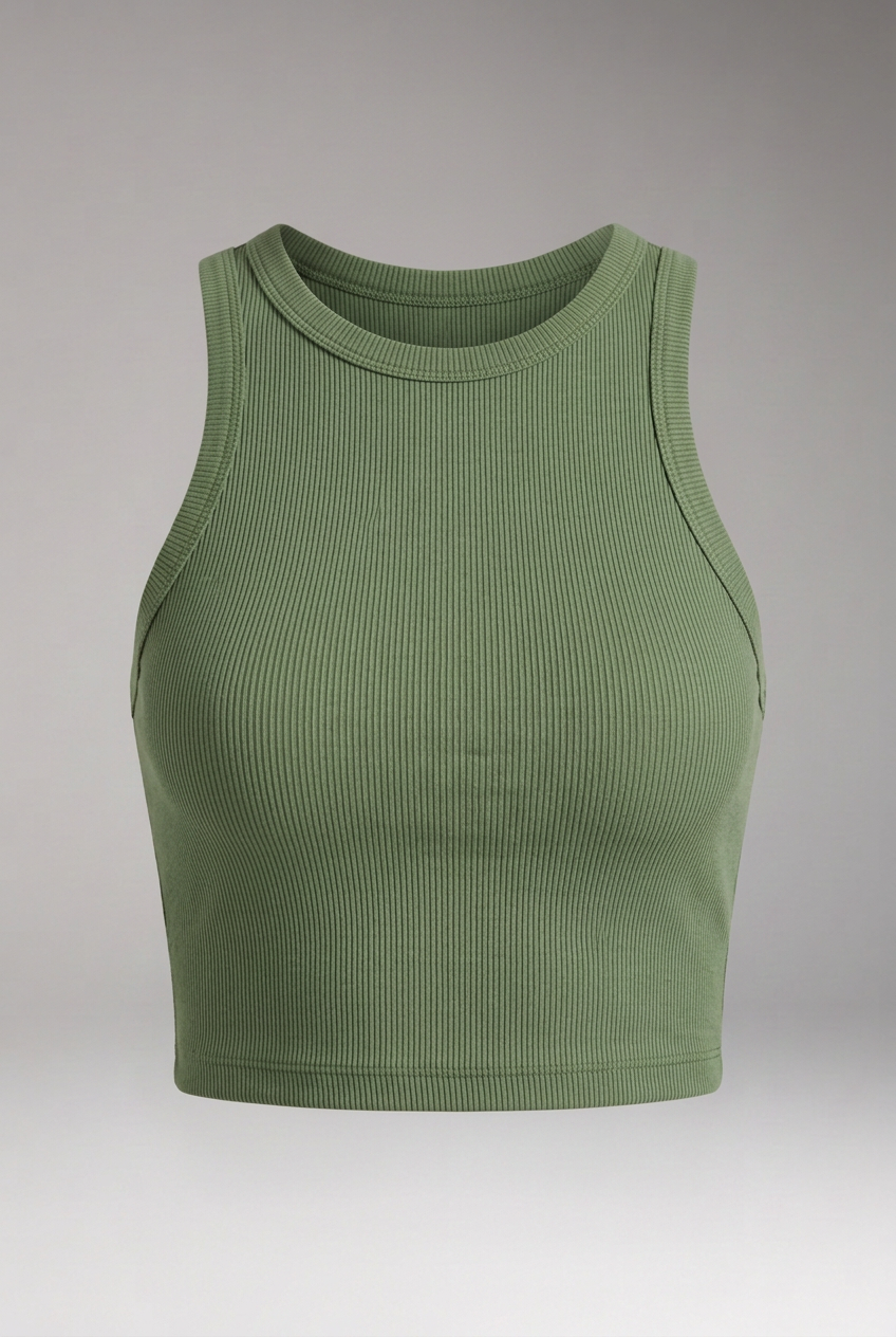 Women's Crop Top with High Neck and Ribbed Surface