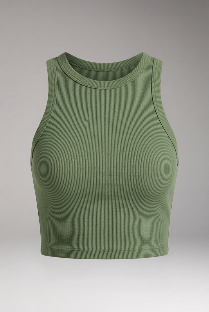 Women's Crop Top with High Neck and Ribbed Surface