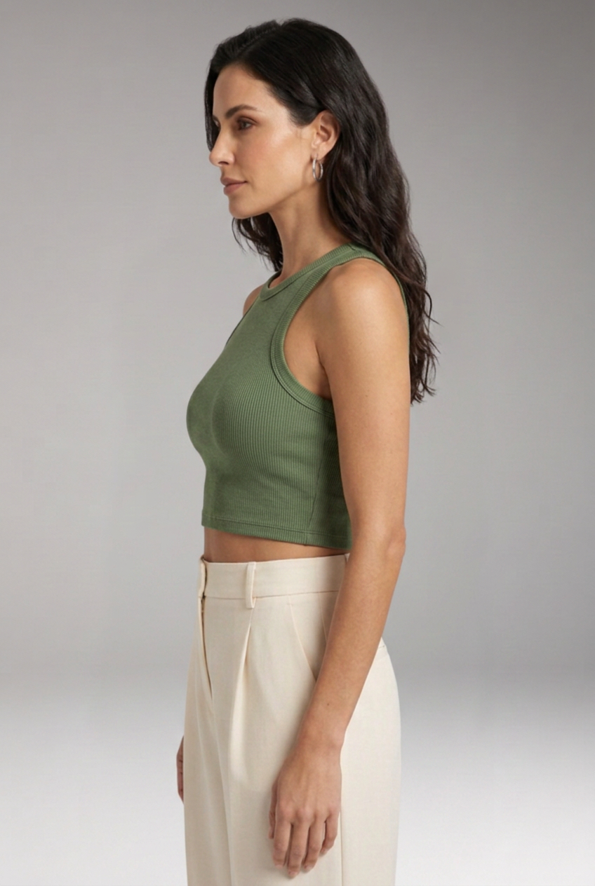 Women's Crop Top with High Neck and Ribbed Surface