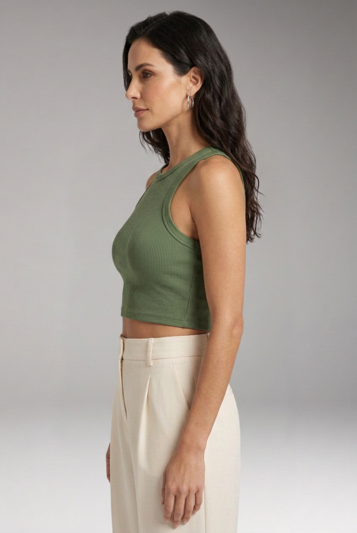 Women's Crop Top with High Neck and Ribbed Surface