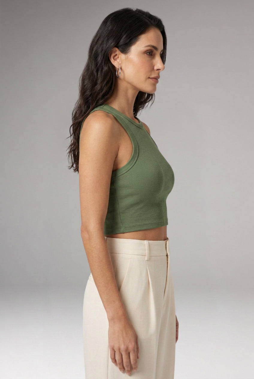 Women's Crop Top with High Neck and Ribbed Surface