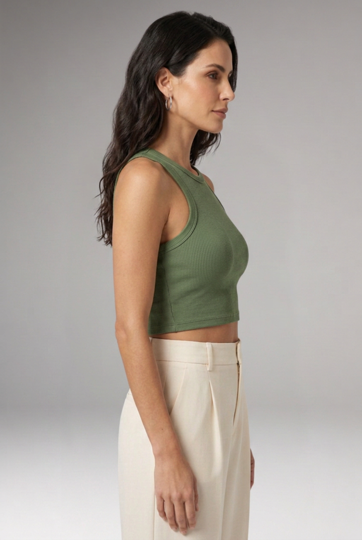 Women's Crop Top with High Neck and Ribbed Surface
