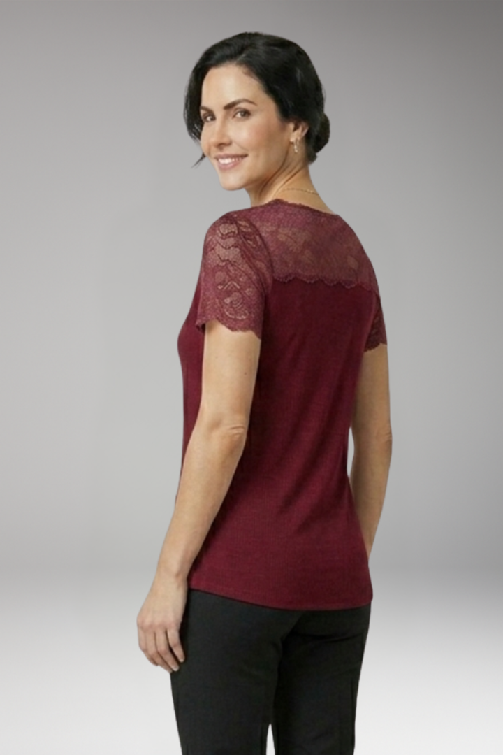 Women's Crop Top with Lace Neckline and Short Sleeves