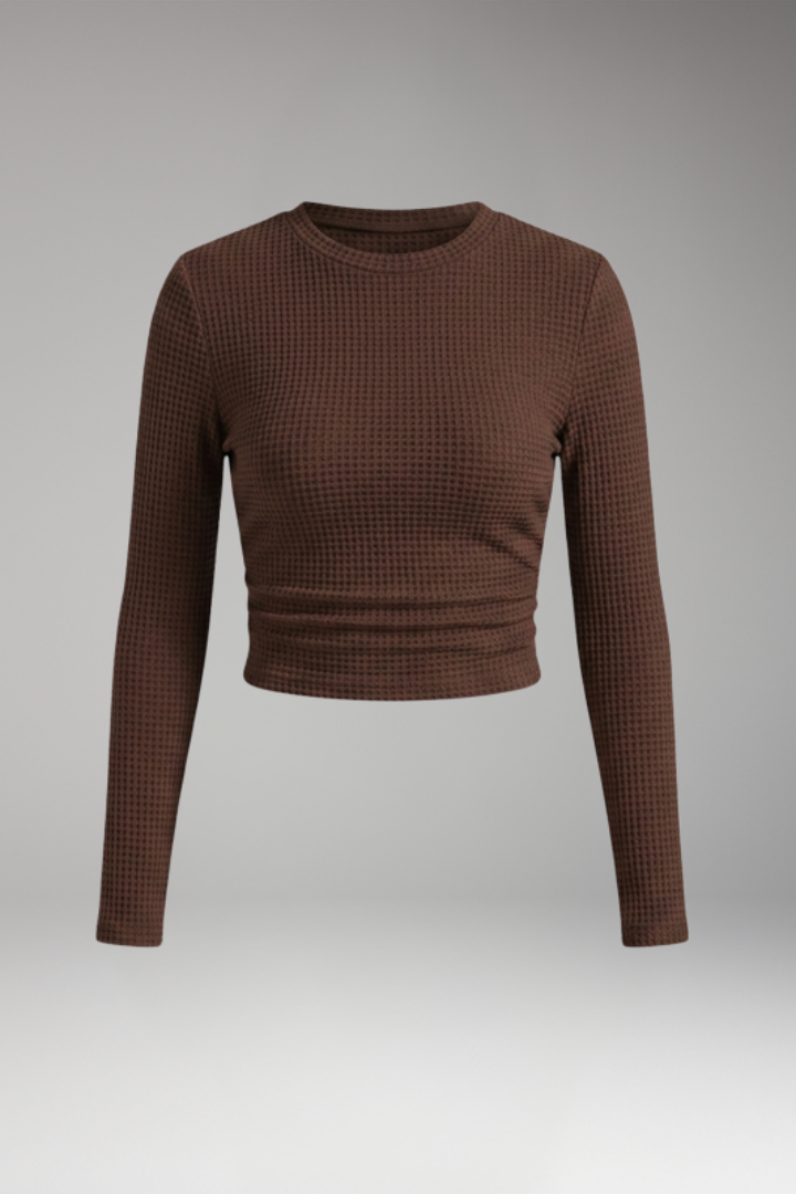 Women's Crop Top with Long Sleeves and Textured Surface