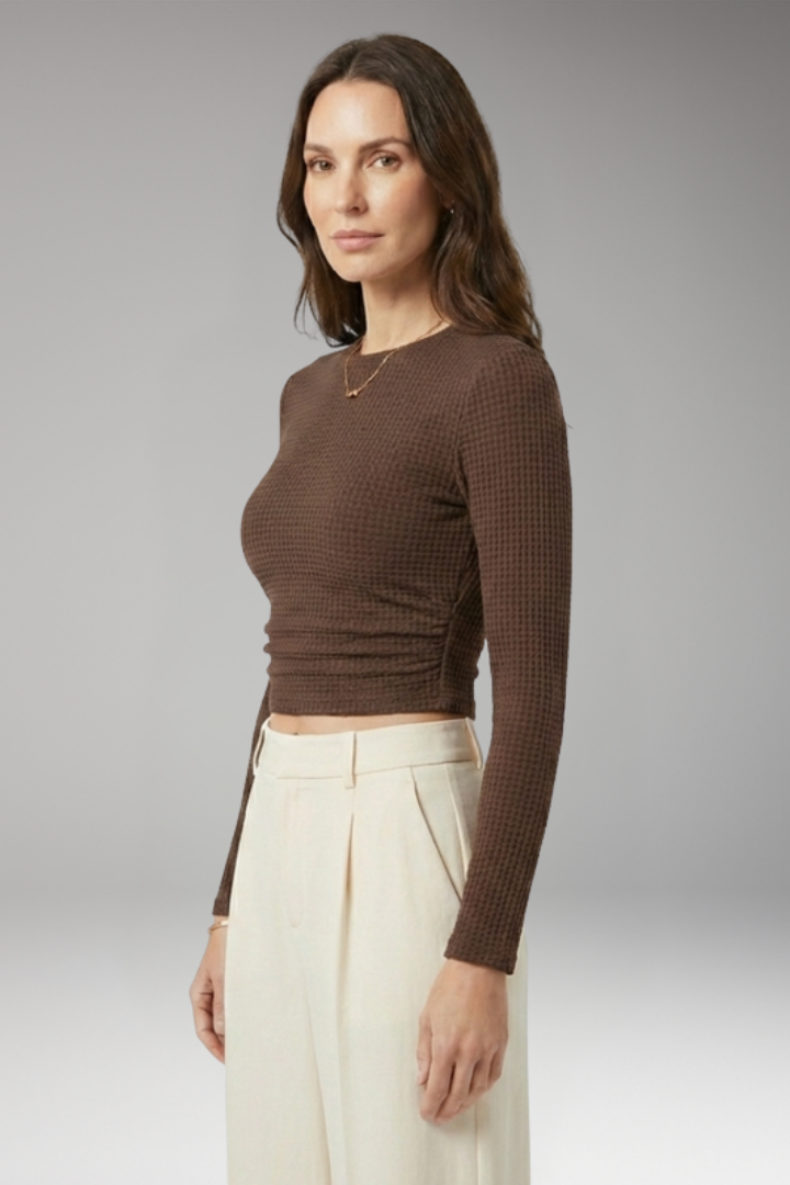 Women's Crop Top with Long Sleeves and Textured Surface