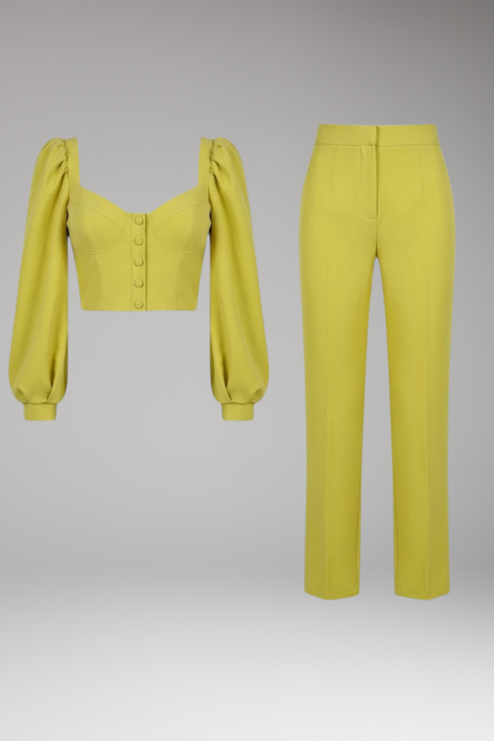 Women's Crop Top with Puff Sleeves and Button Front