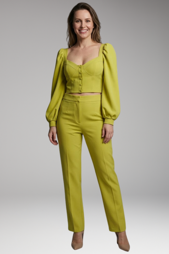 Women's Crop Top with Puff Sleeves and Button Front