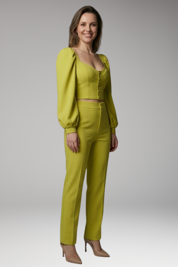 Women's Crop Top with Puff Sleeves and Button Front
