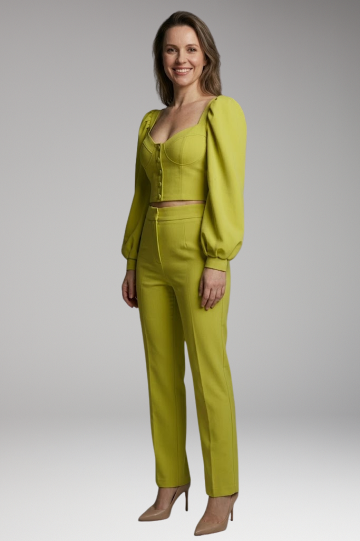 Women's Crop Top with Puff Sleeves and Button Front