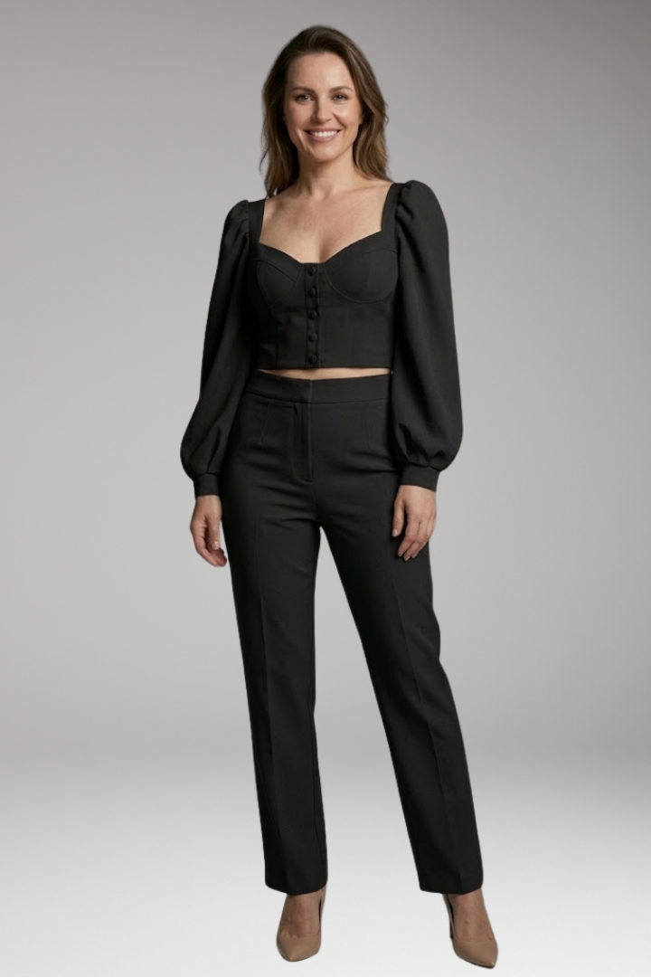 Women's Crop Top with Puff Sleeves and Button Front