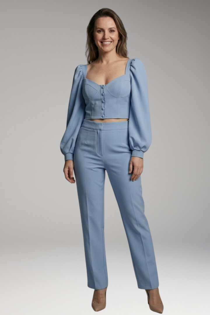 Women's Crop Top with Puff Sleeves and Button Front