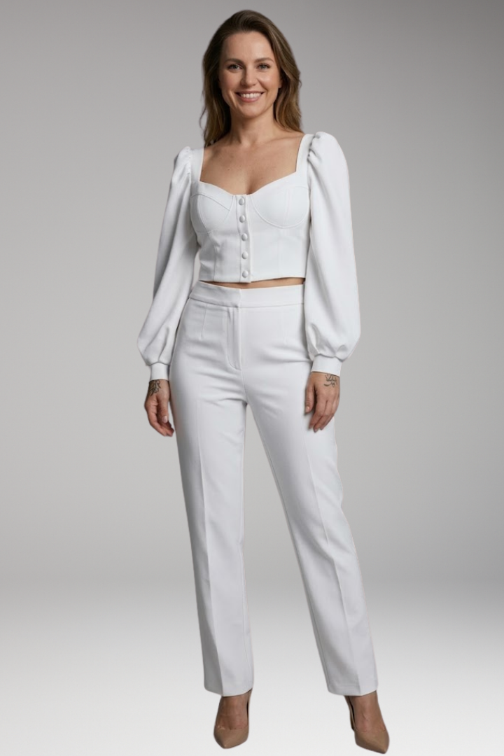 Women's Crop Top with Puff Sleeves and Button Front