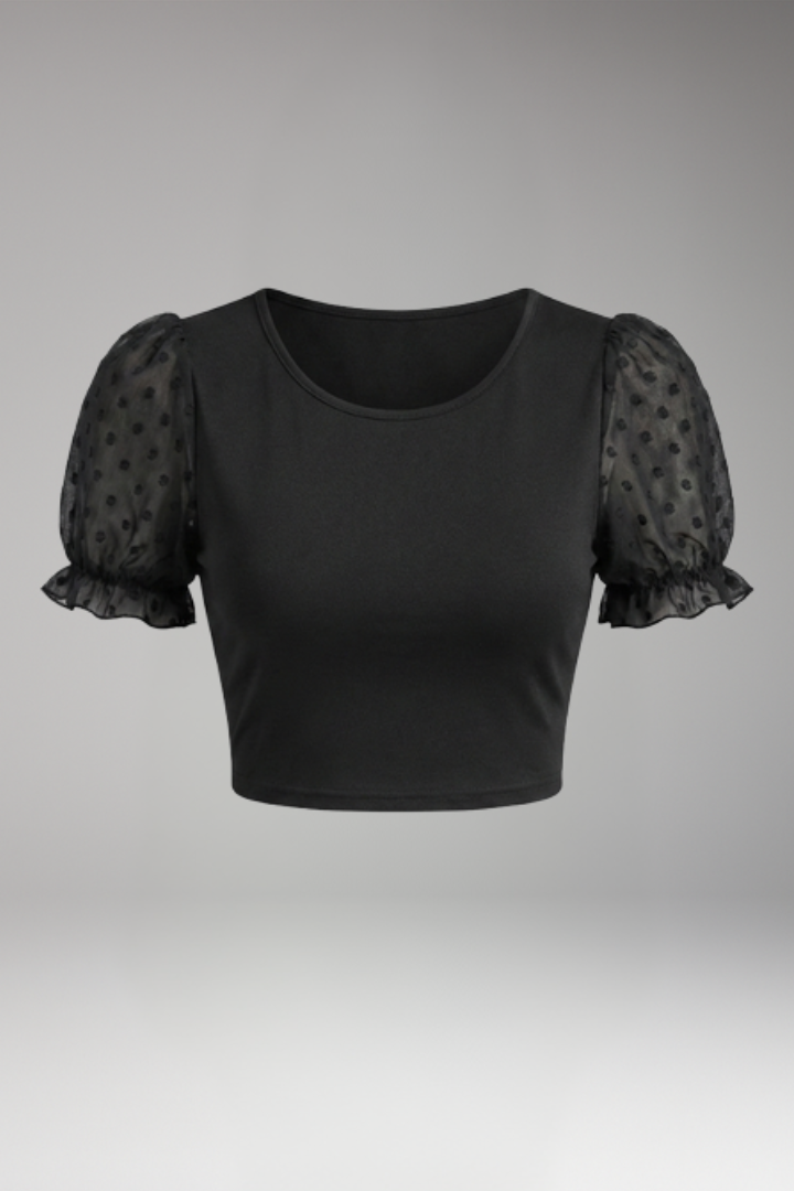 Women's Crop Top with Puff Sleeves and Sheer Panels