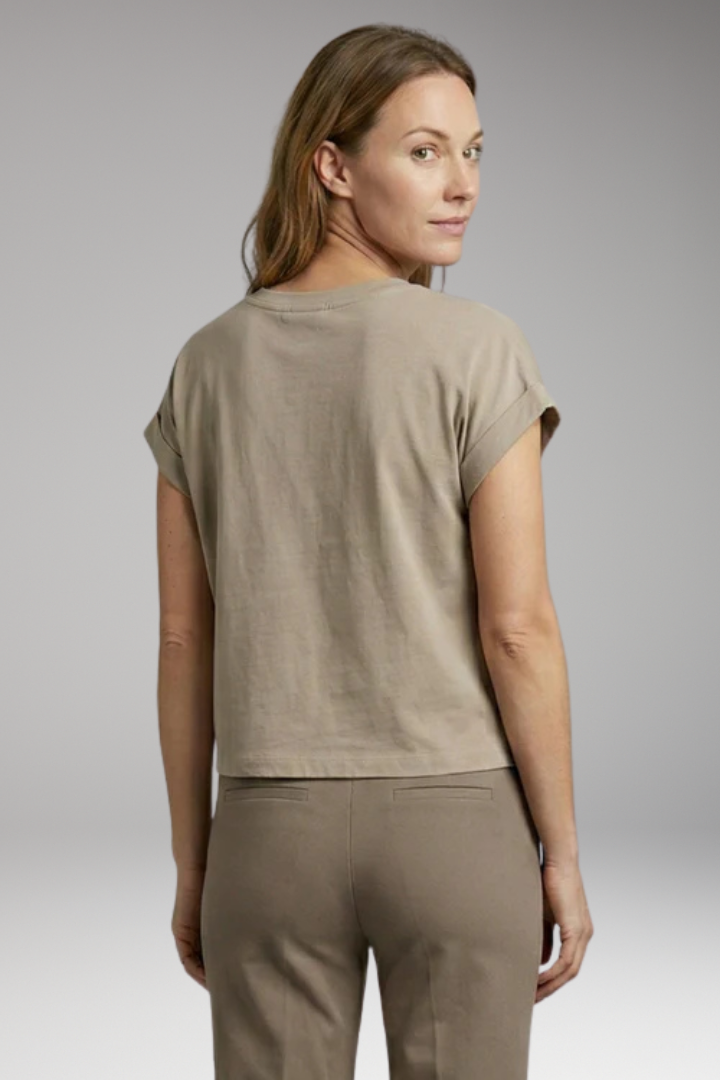 Women's Crop Top with Rolled Sleeves and Round Neck