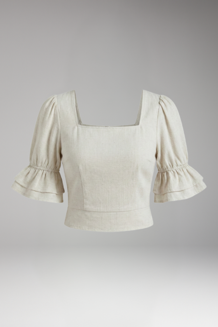 Women's Crop Top with Square Neckline and Puff Sleeves