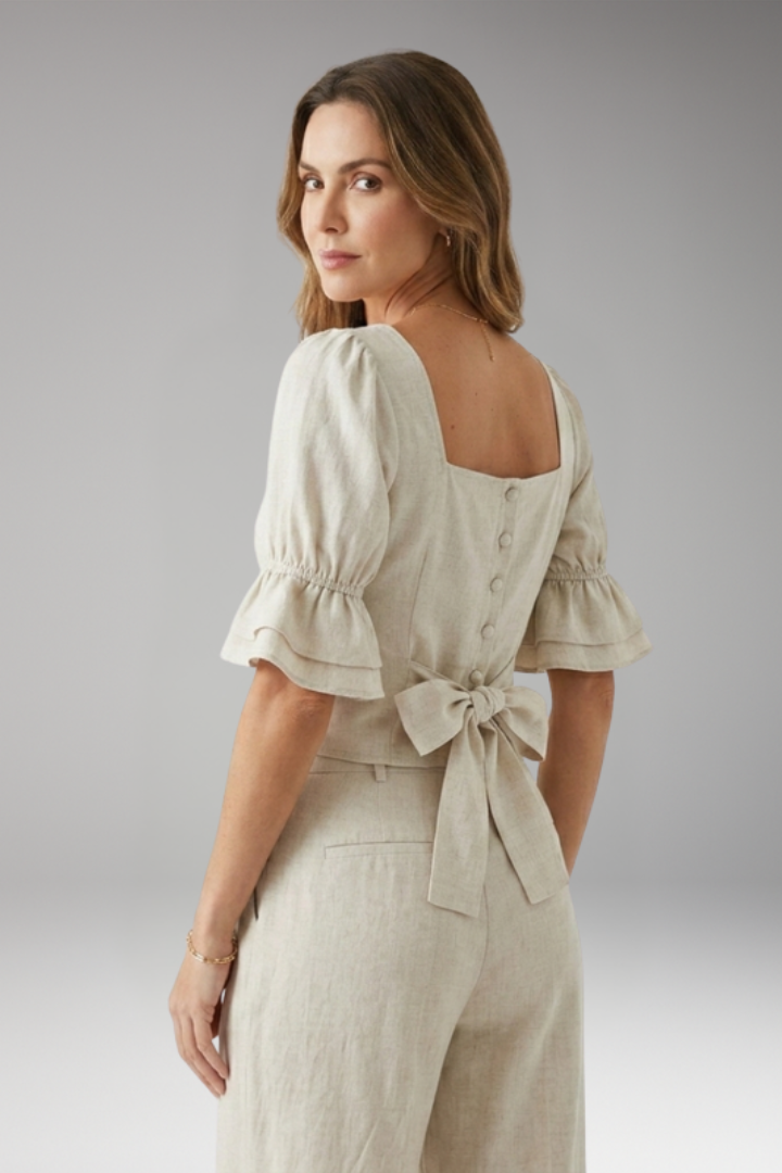 Women's Crop Top with Square Neckline and Puff Sleeves