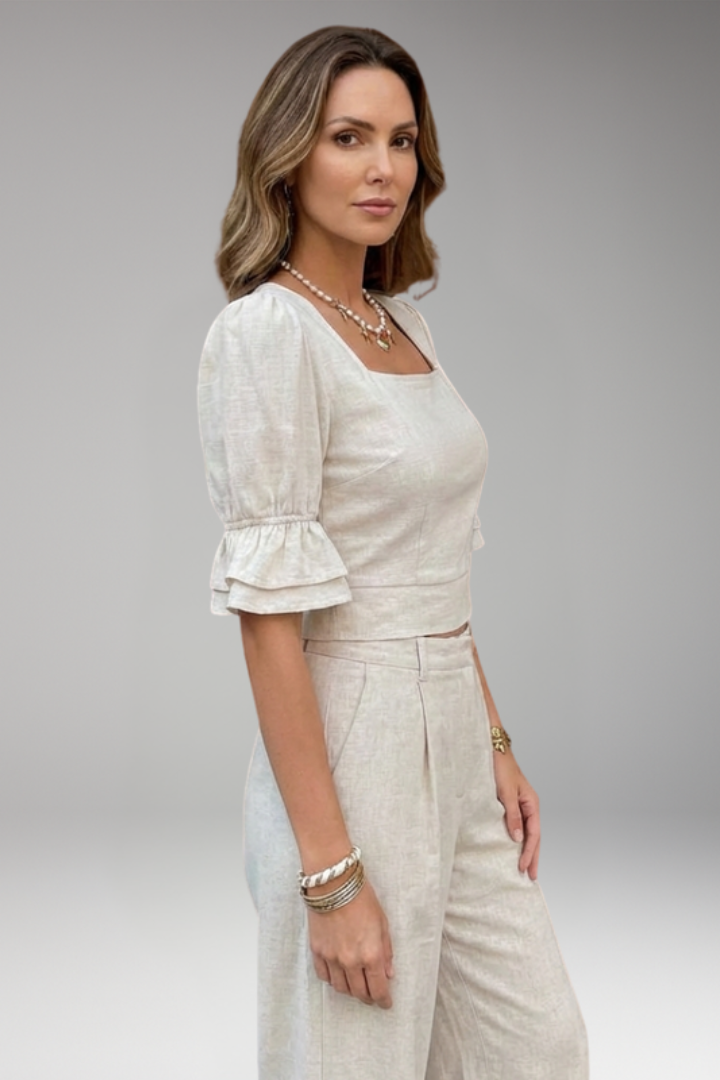 Women's Crop Top with Square Neckline and Puff Sleeves