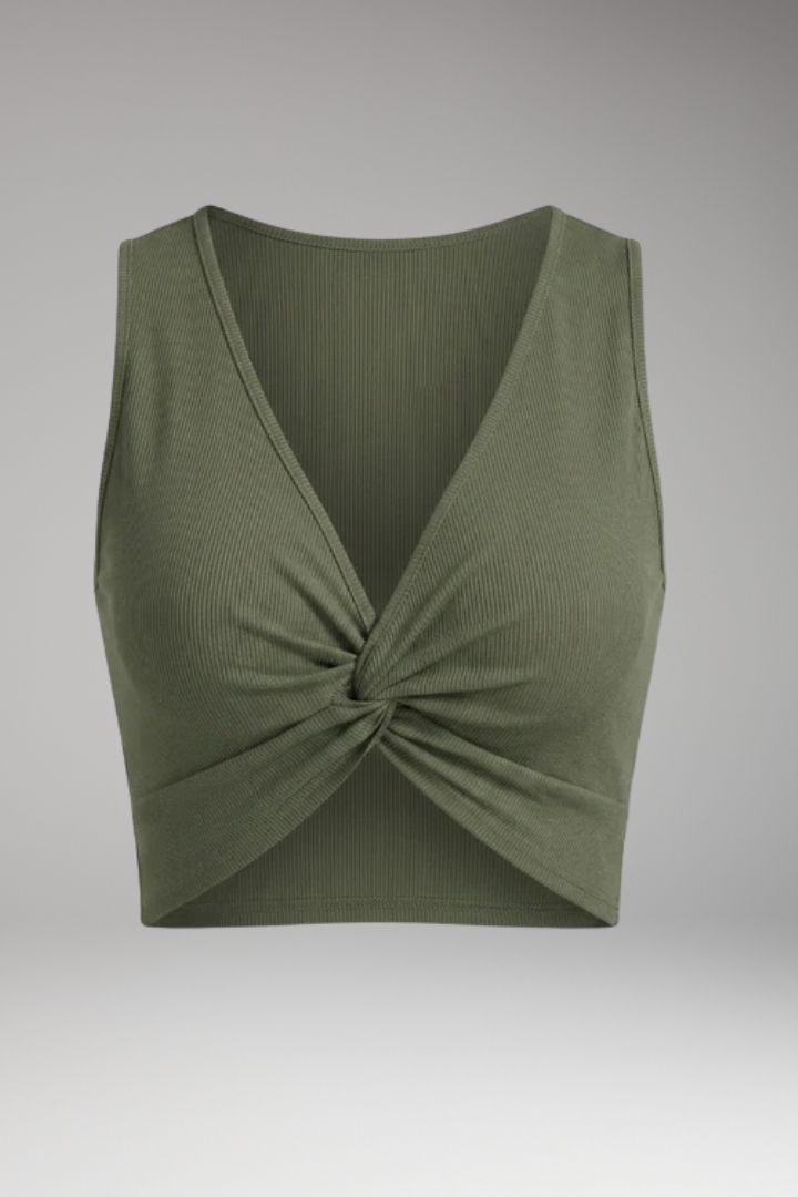 Women's Crop Top with V Neck and Front Knot