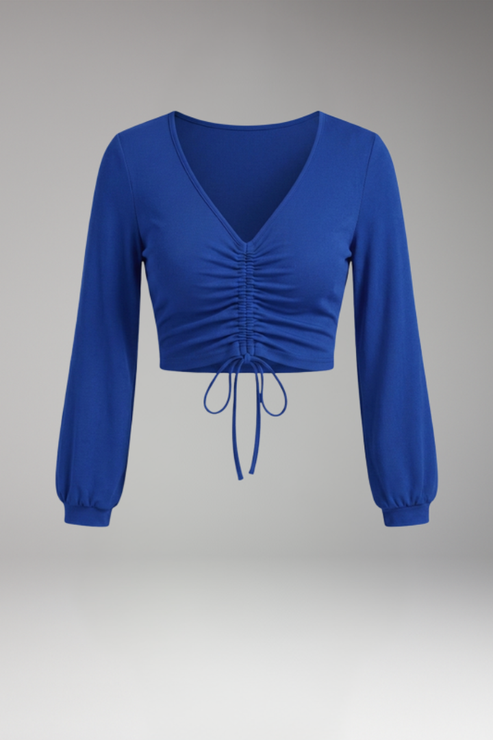 Women's Crop Top with V Neck and Front Ruching