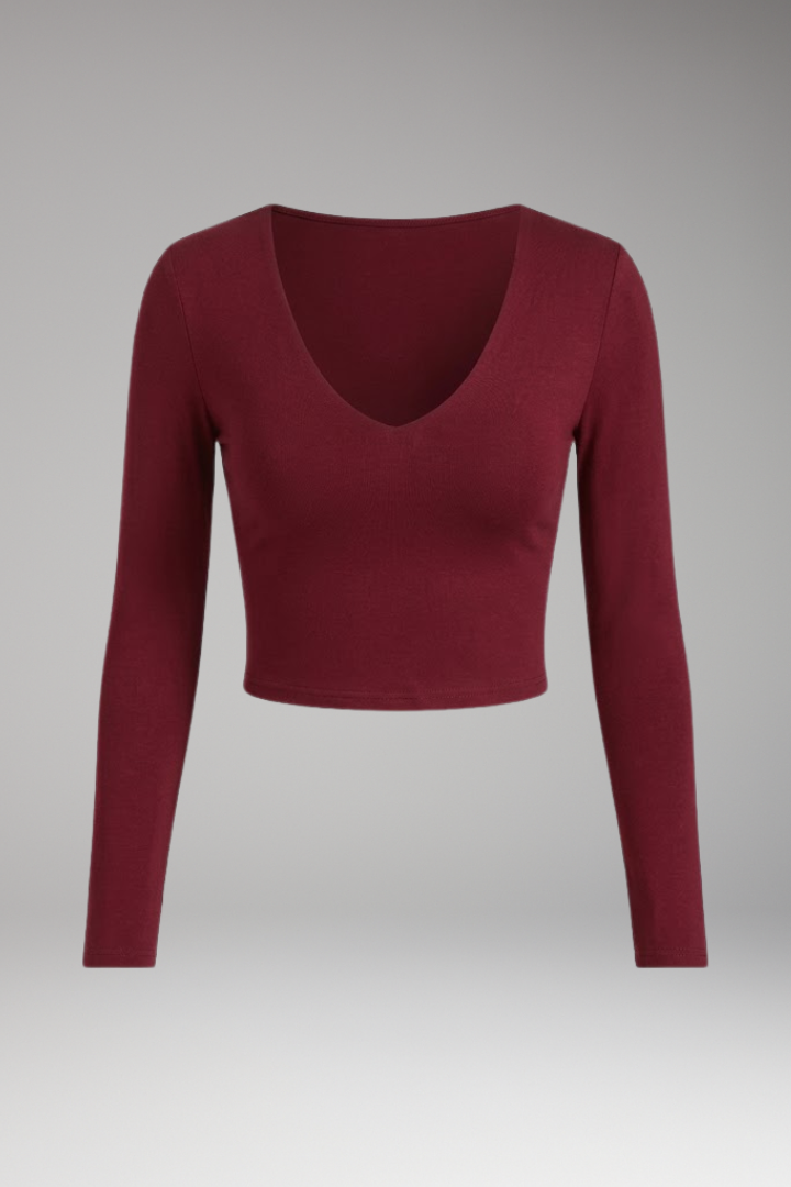 Women's Crop Top with V Neck and Long Sleeves