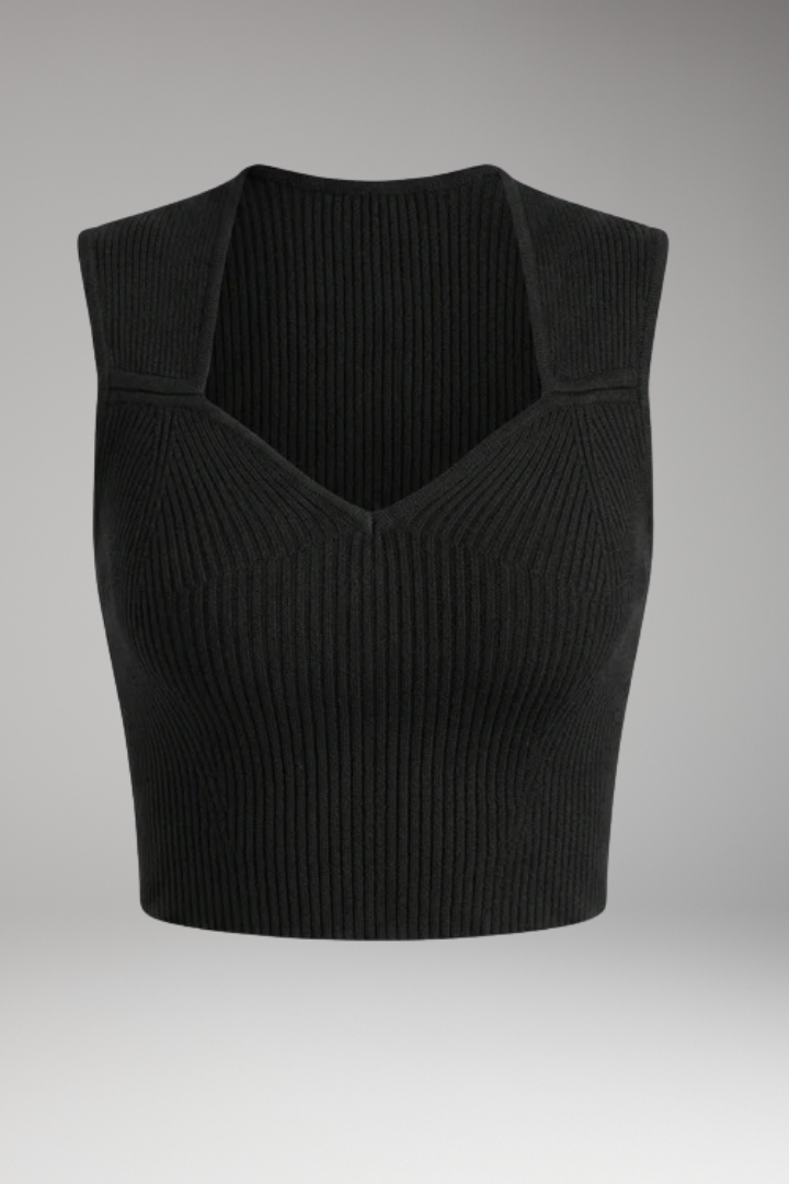 Women's Crop Top with V Neck and Ribbed Surface