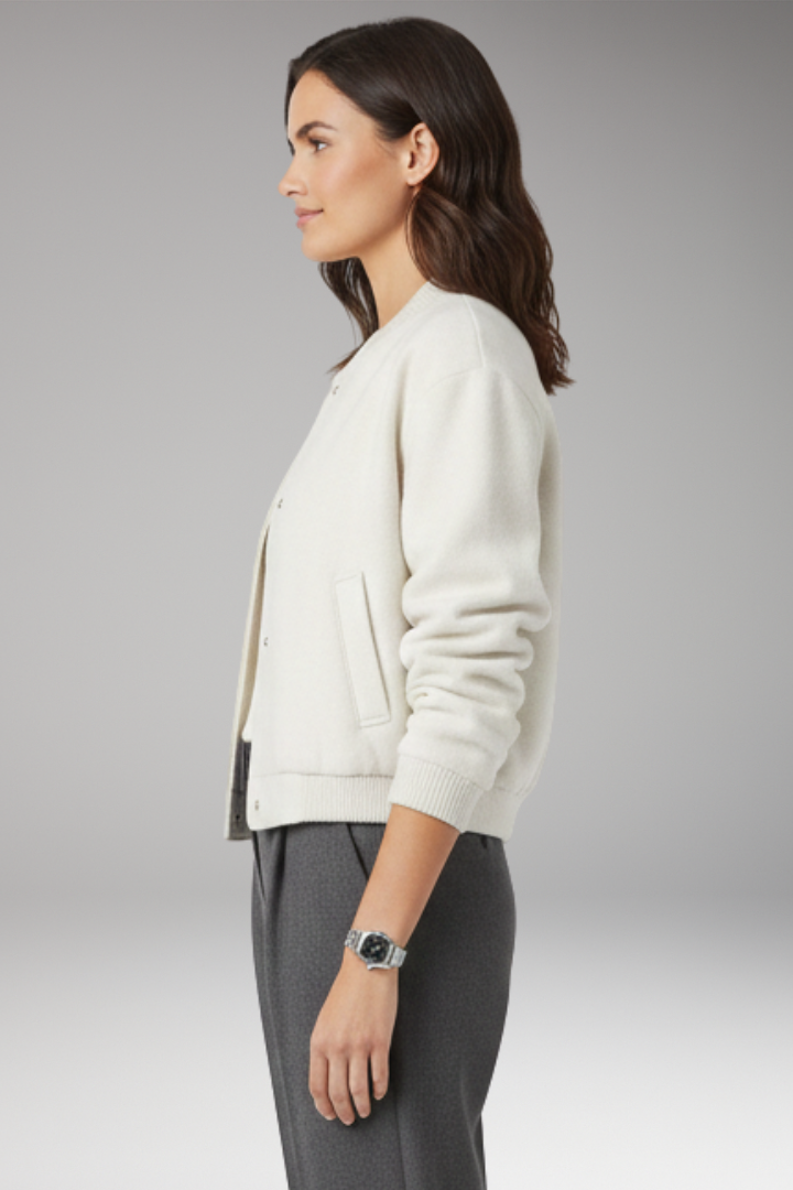 Women’s Cropped Bomber Jacket with Zipper and Pockets